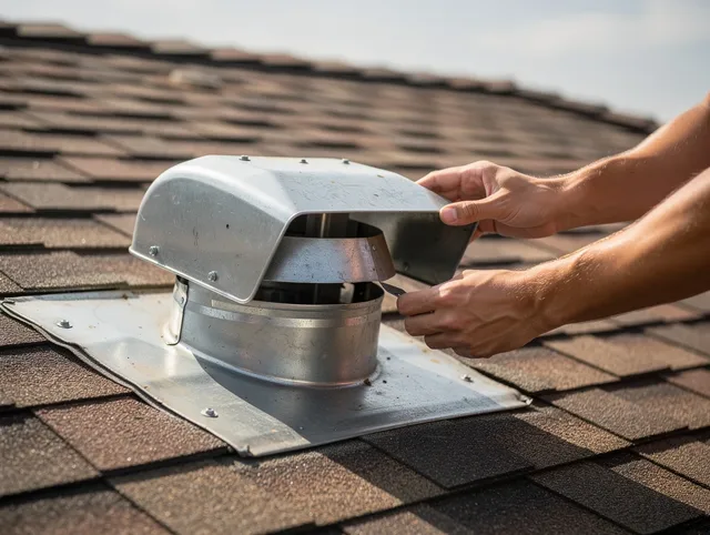 Mint Hill Dryer Vent Cleaning certified technician safely cleaning a roof-mounted dryer vent in Mint Hill