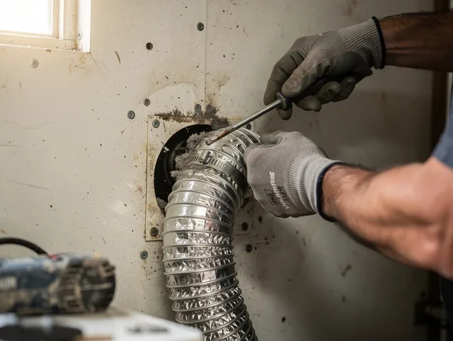 Mint Hill Dryer Vent Cleaning technician performing precise dryer vent hose installation in Mint Hill